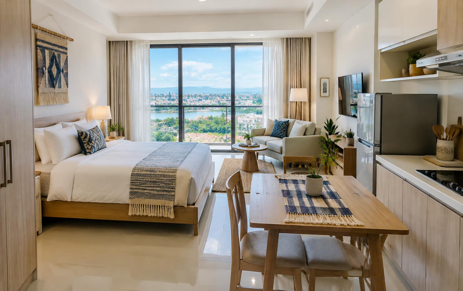 Bright fictional studio condo with an Iloilo city view
